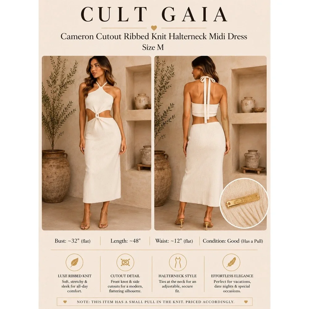 Cult Gaia Cameron Cutout Ribbed Knit Halterneck Midi Dress Off-White Size M Cult Gaia Cameron Cutout Ribbed Knit Halterneck Midi Dress Off-White Size M